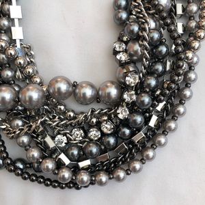 Beautiful Loft necklace. Silvers, various shades of grey, various bead shapes.